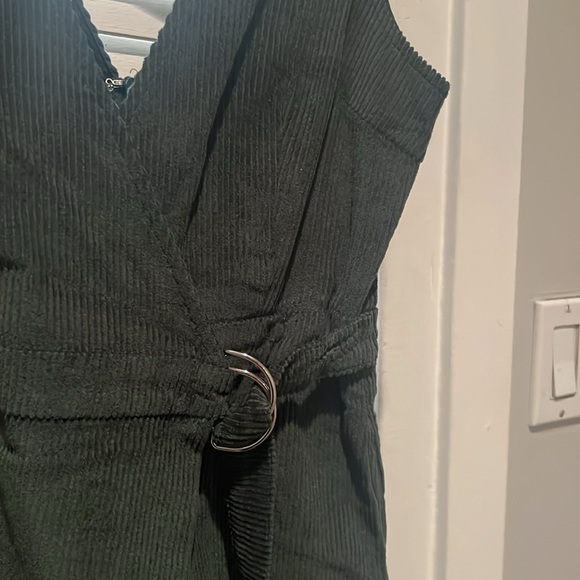 Lulus Absolutely Cute Dark Green Corduroy Faux-Wrap Skort Romper - Picture 4 of 6